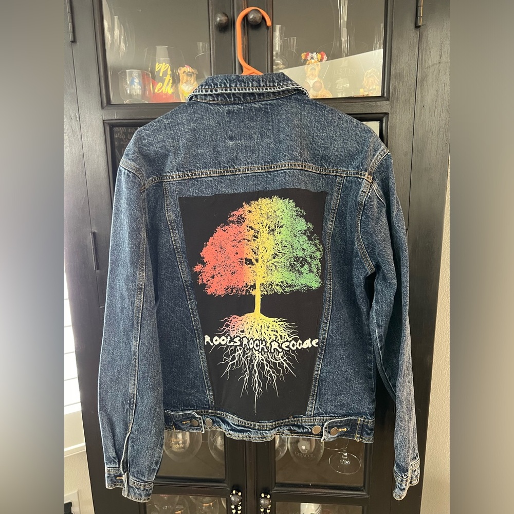 One of a kind Reggae denim jacket- Unisex oversized style large